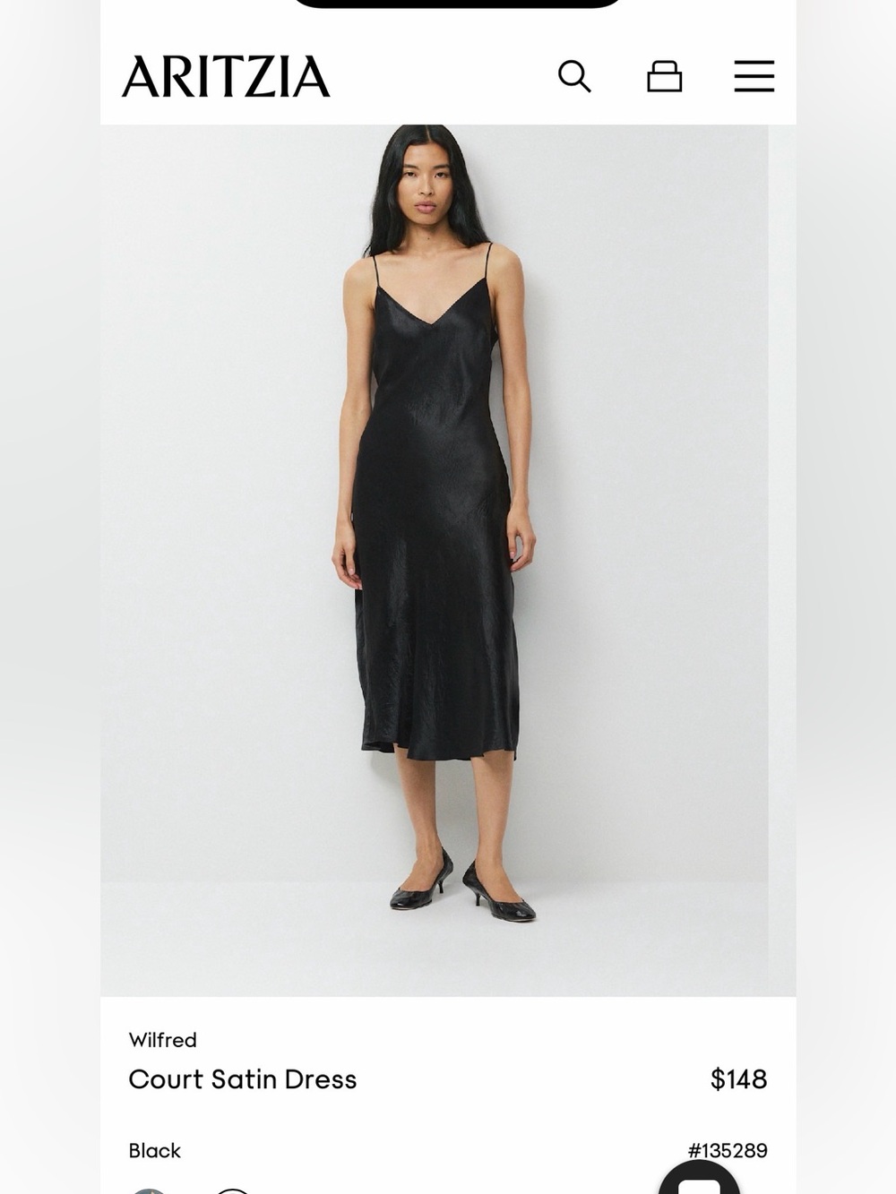 Wilfred Black Satin Midi Slip Dress
